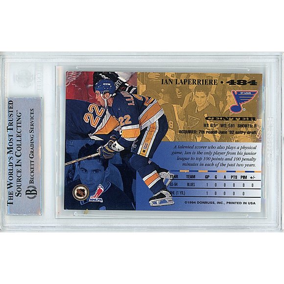 Ian Laperriere Signed 1994-95 Leaf Hockey Card Beckett St Louis Blues Autograph - Picture 2 of 5